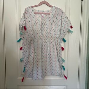 Cat & Jack Girls Swim Coverup Dress Tassel Trim Pink White L (10/12)